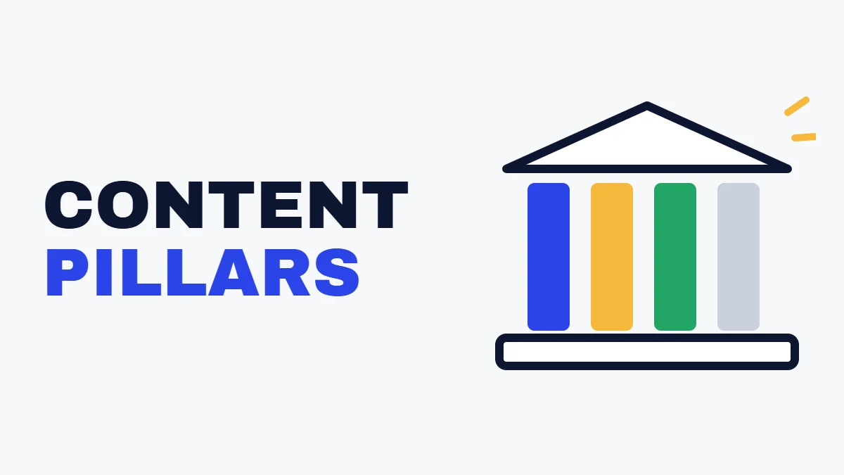 Content pillars headline beside a temple with four colored columns